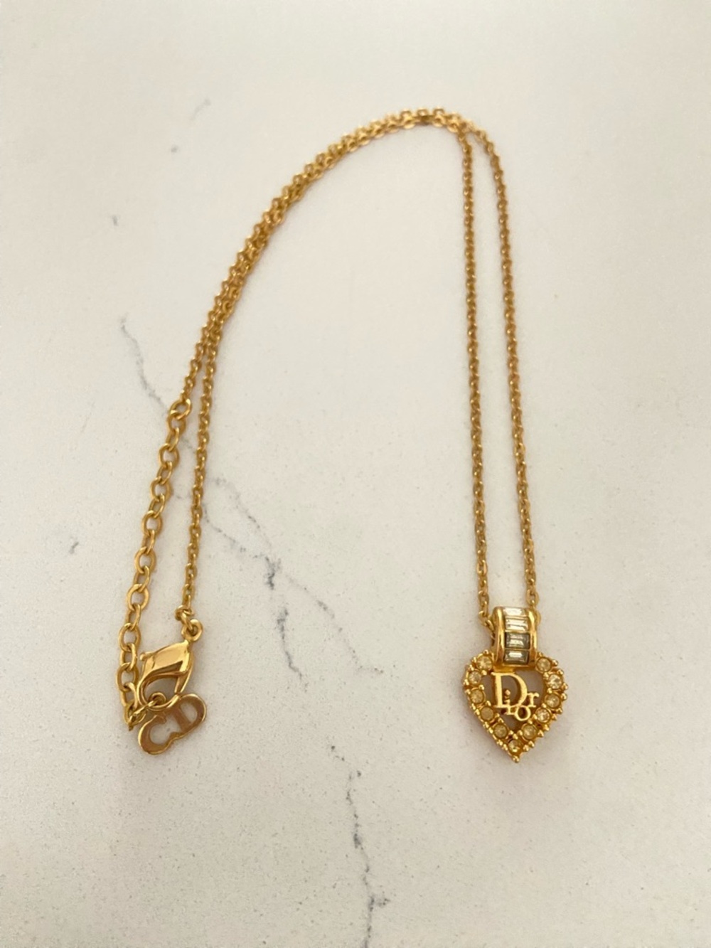 Vintage Dior Gold Heart Pendant Necklace - Gold